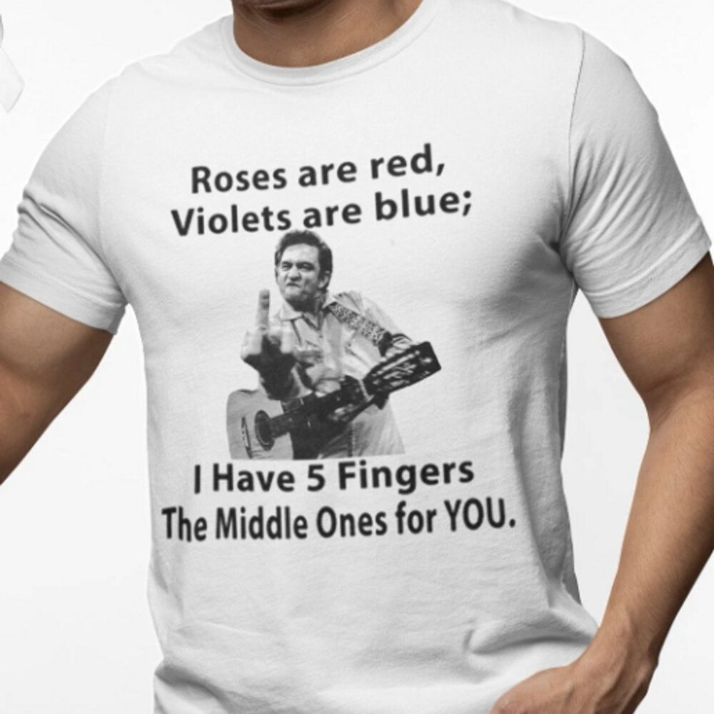 Johnny Cash T-Shirt Middle Finger Flipping Bird Music Fan Retro Rock Tee 96